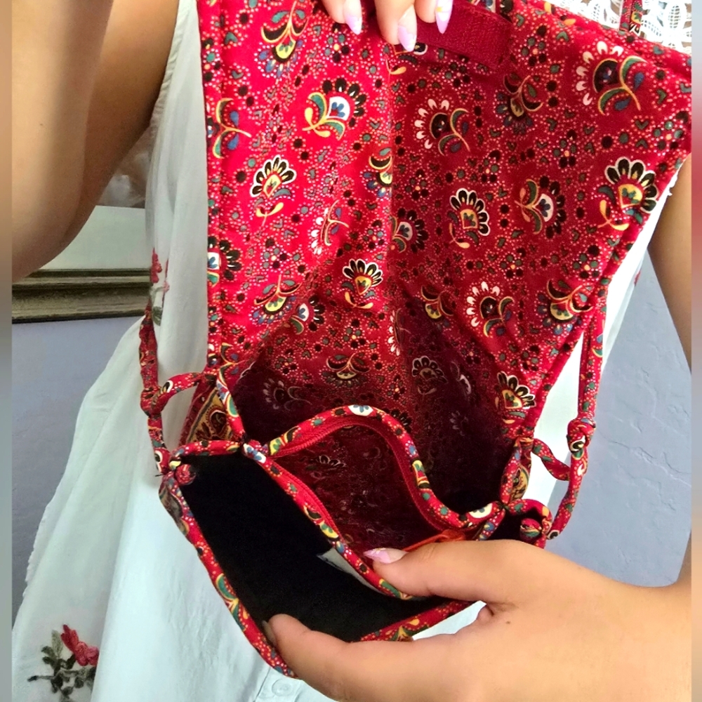 Vintage Vera Bradley Red Quilted Pattern Crossbody Purse Shoulder Bag - Picture 6 of 12